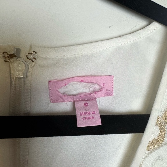 Lilly Pulitzer Nadine Resort White Lilly Pad Lace White Gold Shift Dress Size 0 - Picture 6 of 9